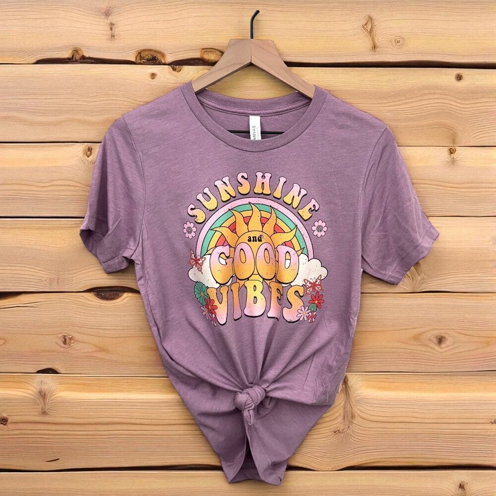 Sunshine and Good Vibes Handmade T Shirt Size Small NEW, Rainbow, Sun,